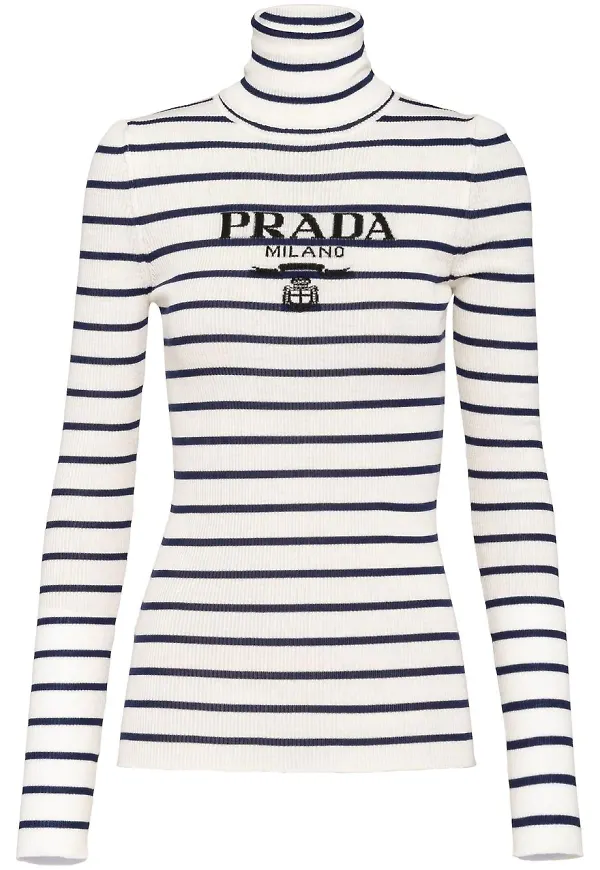 Prada intarsiastickad tröja med rullkrage - Vit