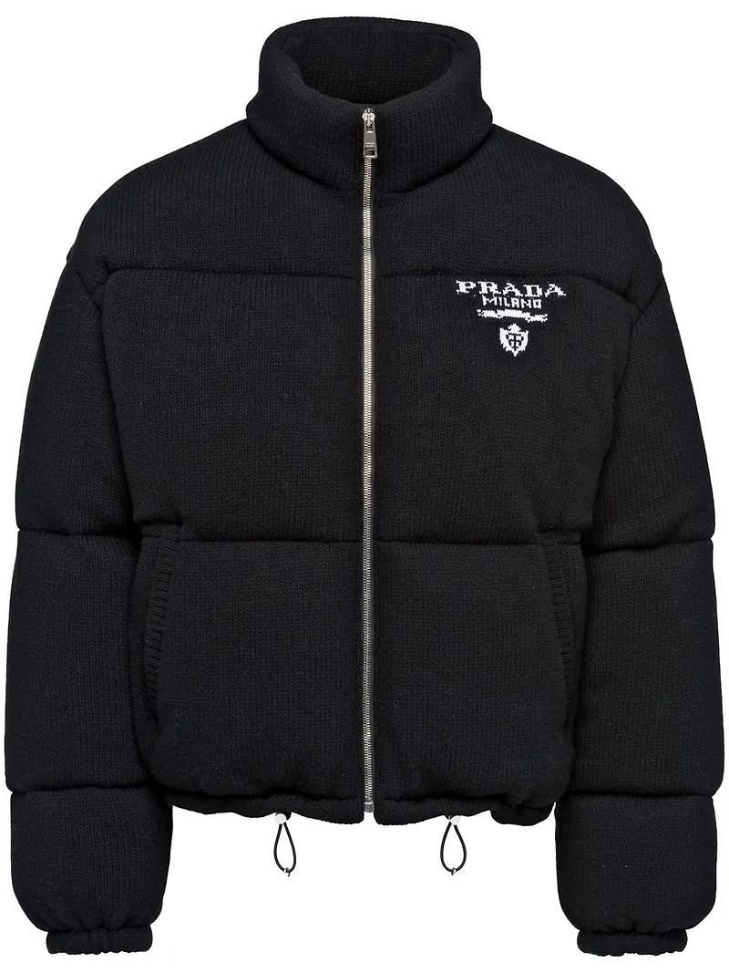 Prada intarsiastickad vadderad jacka - Svart