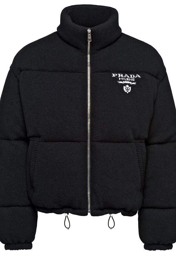 Prada intarsiastickad vadderad jacka - Svart