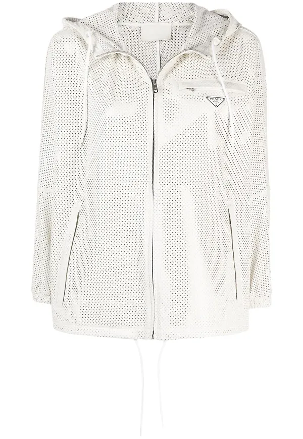Prada jacka med logotypplakett - Vit