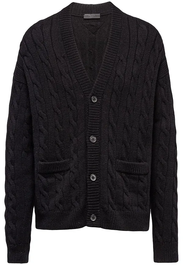 Prada kabelstickad kashmirkofta - Svart