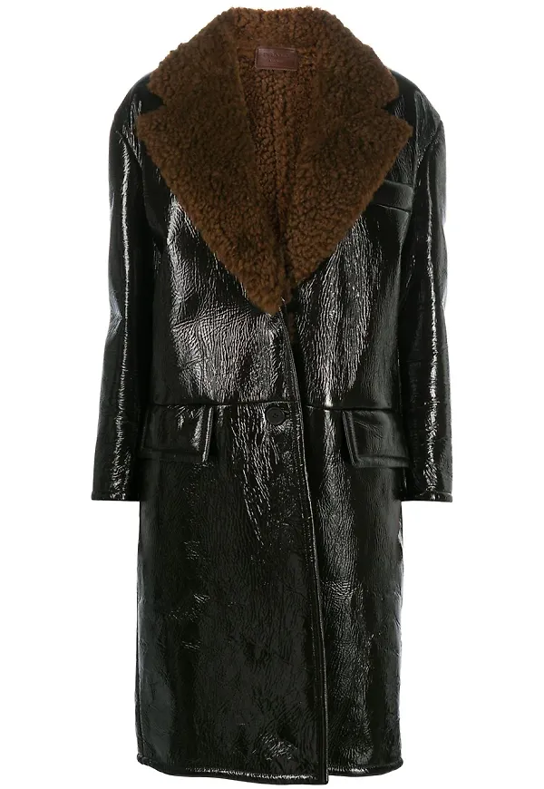Prada kappa med fårskinnskrage - Brun