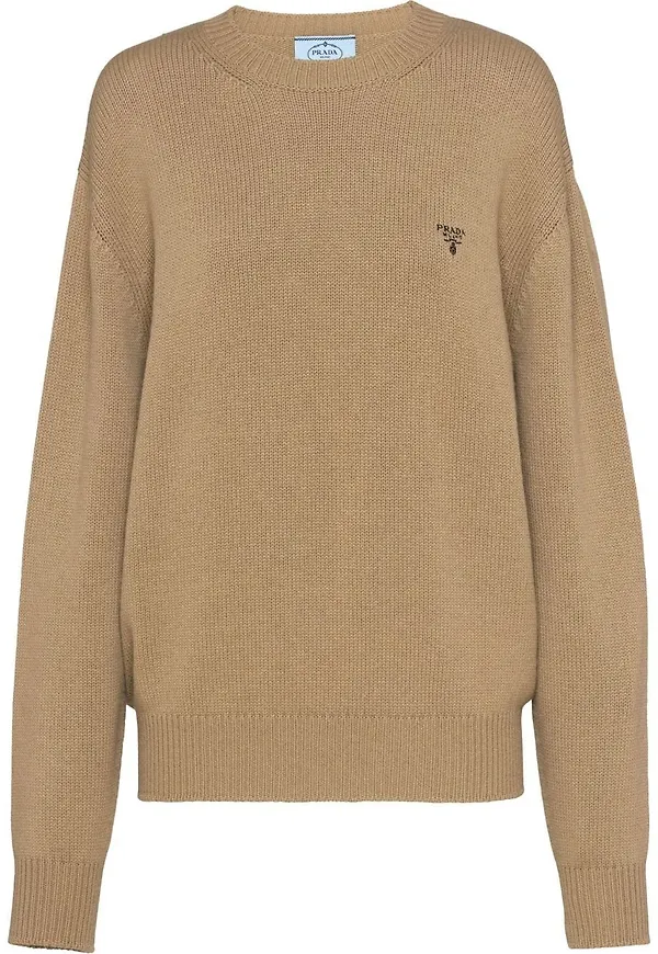 Prada kashmirtröja med broderad logotyp - Neutral