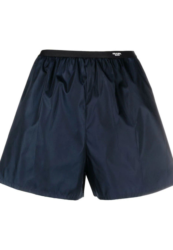 Prada knälånga shorts med logotypband - Blå