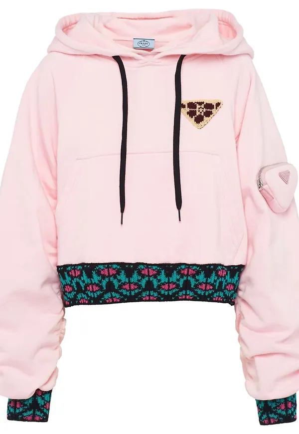 Prada kort hoodie med dragsko - Rosa