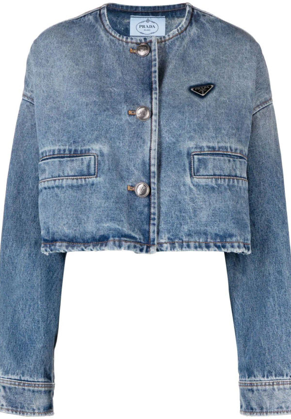 Prada kort jeansjacka med logotyp - Blå