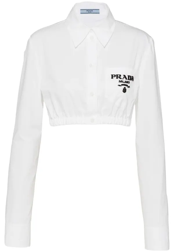 Prada kort skjorta med broderad logotyp - Vit