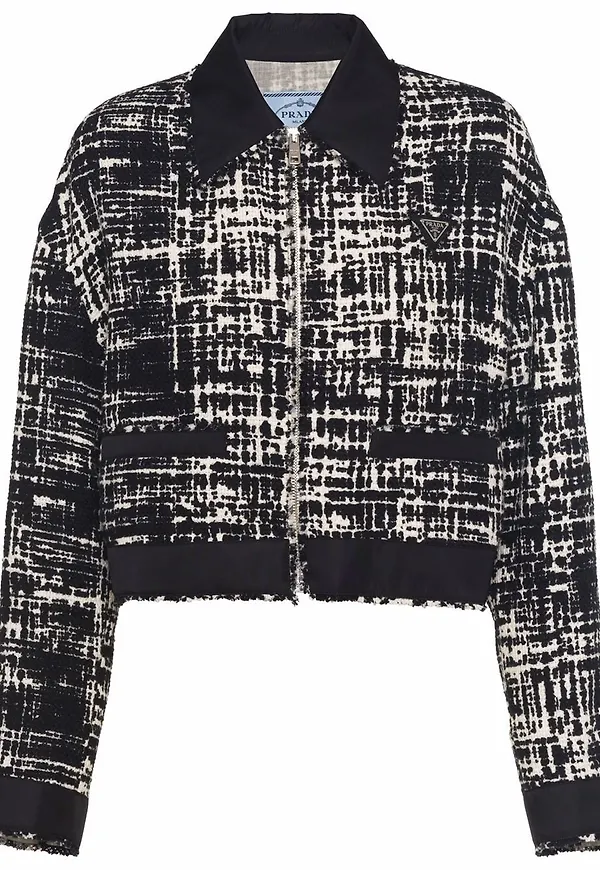 Prada kort tweedjacka - Svart