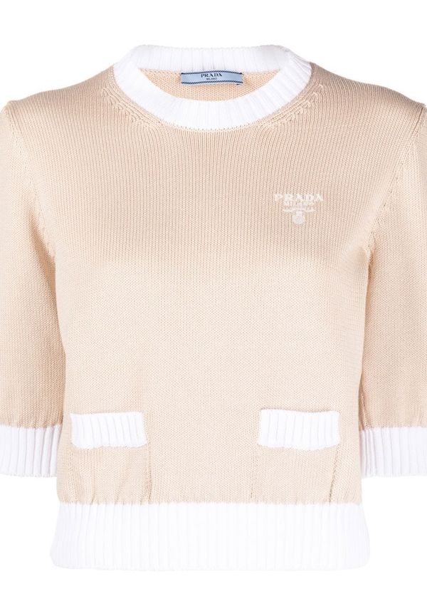 Prada kortärmad tröja med broderad logotyp - Neutral