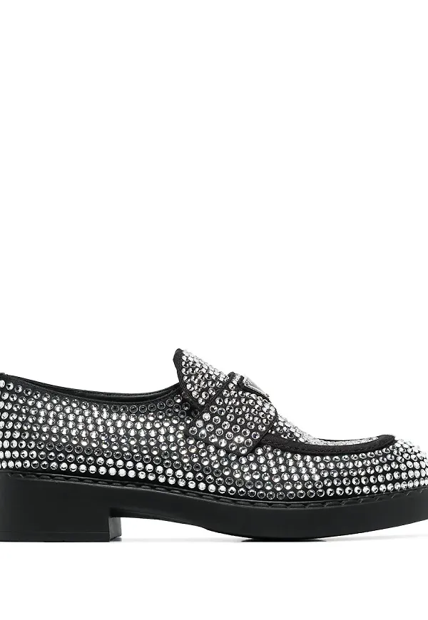 Prada loafers med strass - Silverfärgad