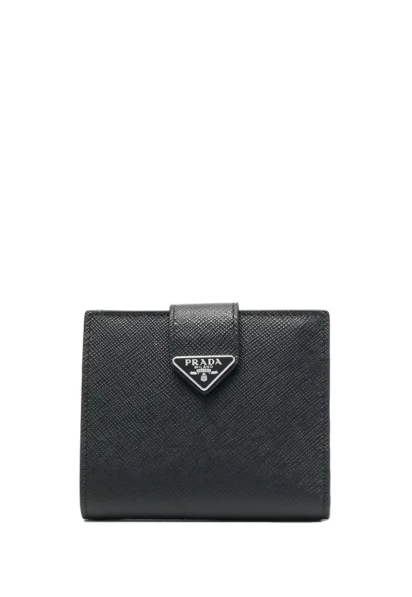 Prada logo-plaque leather wallet - Svart