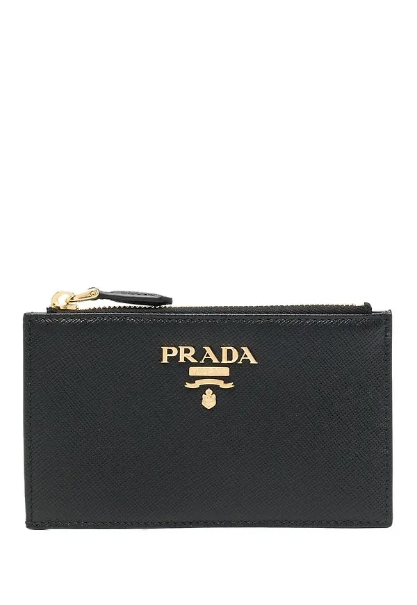 Prada logo-plaque leather wallet - Svart