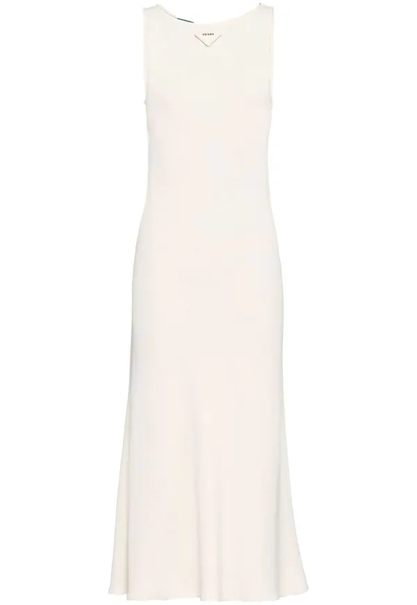 Prada logo-plaque sleeveless midi dress - Vit