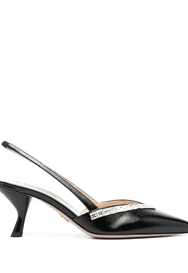 Prada läderpumps med strass - Svart
