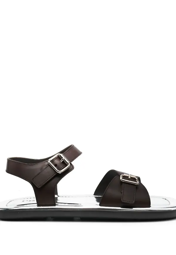 Prada lädersandaler med spänne - Brun