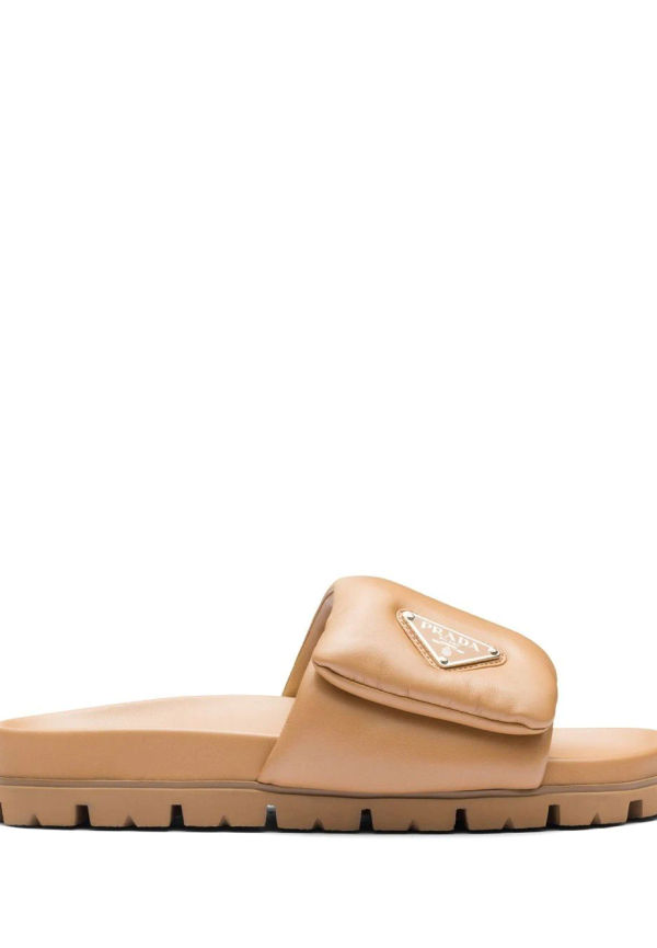 Prada lädertofflor med logotypplakett - Neutral
