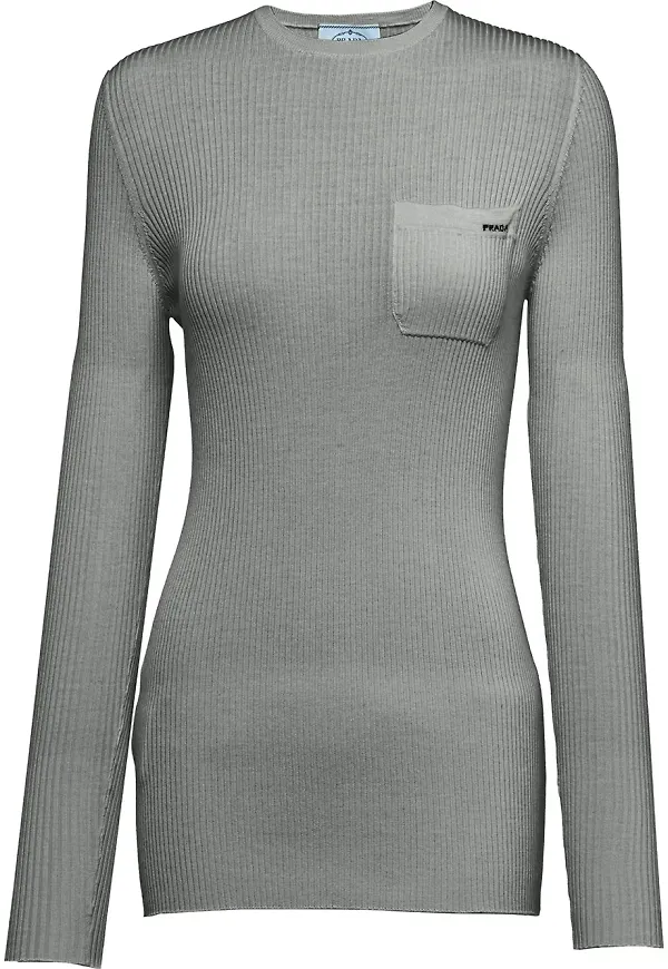 Prada långärmad t-shirt med ficka - Grå