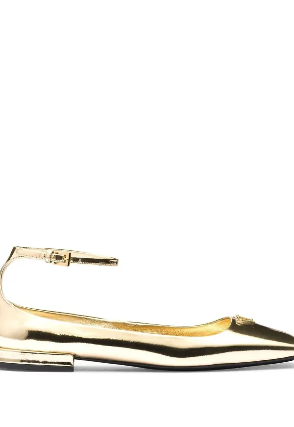 Prada metallic-effect leather ballerina shoes - Guldfärgad