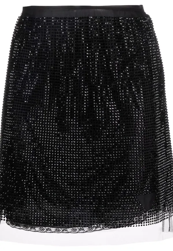 Prada midikjol med strass - Svart