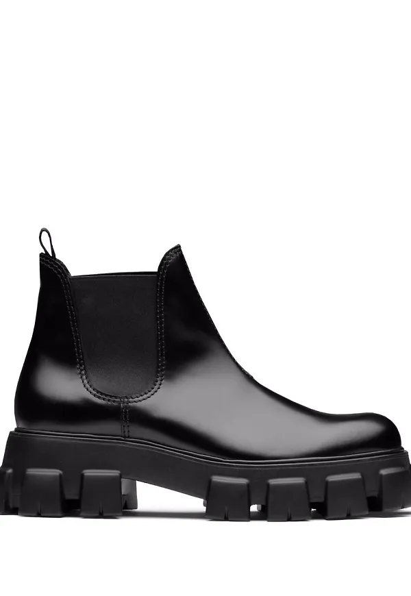 Prada Monolith Chelsea-boots i borstat läder - Svart