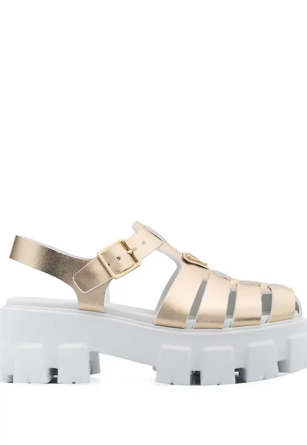 Prada Monolith sandaler med logotypplakett - Guldfärgad