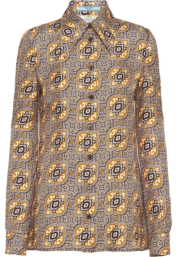 Prada mosaikmönstrad twillblus - Guldfärgad
