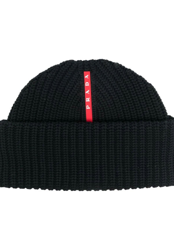 Prada mössa med logotypmärke - Svart