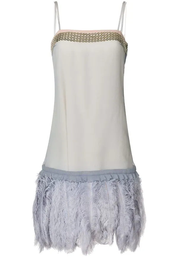 Prada ostrich feather trim dress - Neutral
