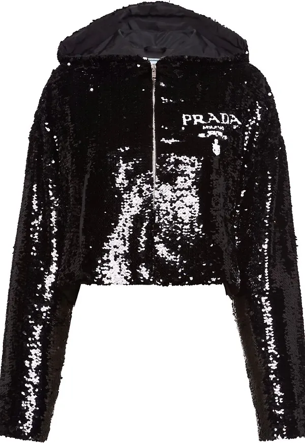Prada paljettprydd kort hoodie - Svart