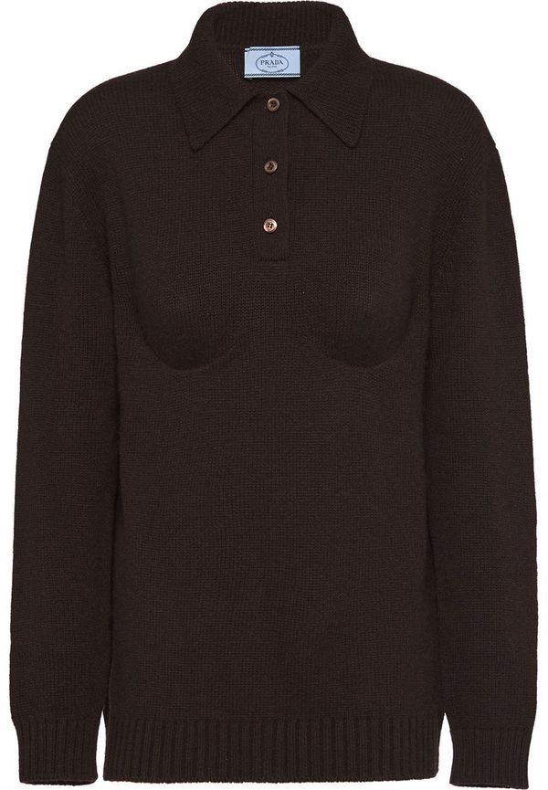 Prada pikétröja i kashmir - Brun