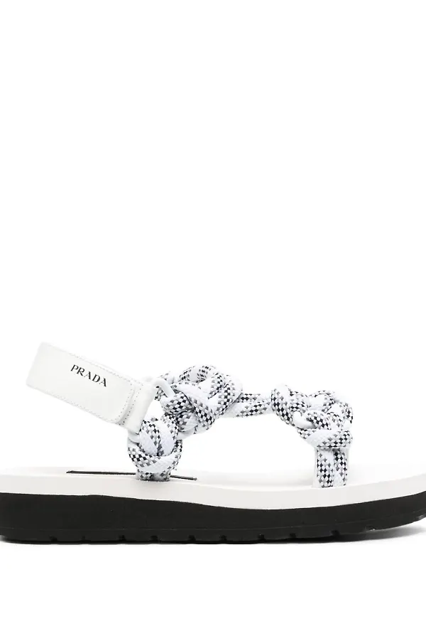 Prada platta sandaler med knutremmar - Vit