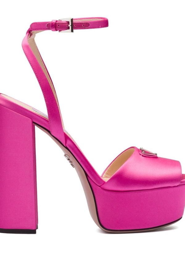 Prada platåsandaler i satin - Rosa