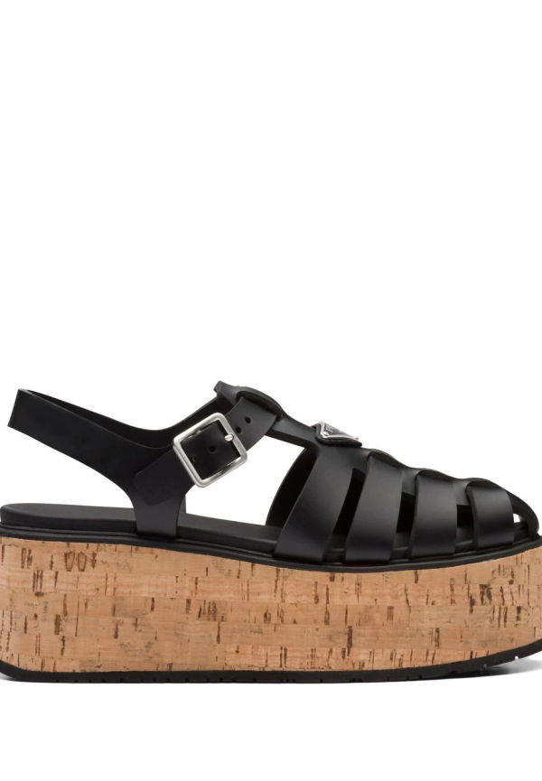 Prada platåsandaler med kilklack - Svart