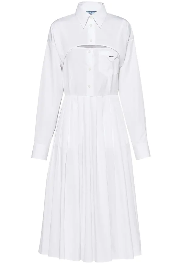 Prada pleated-skirt poplin shirtdress - Vit