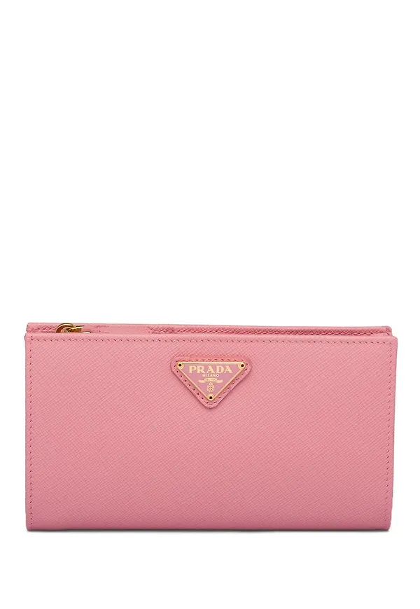 Prada plånbok i saffianoläder med logotyp - Rosa