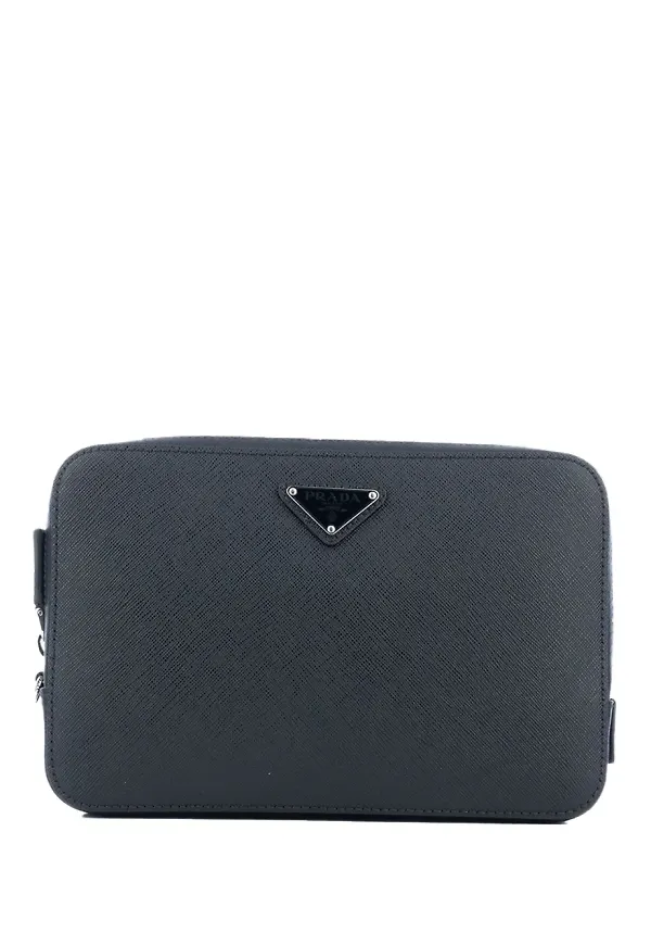 Prada pouch med strukturerad logotyp - Svart