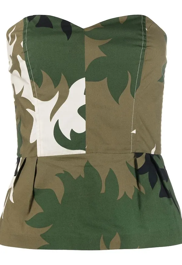 Prada Pre-Owned kamouflagemönstrad axelbandslös topp - Grön
