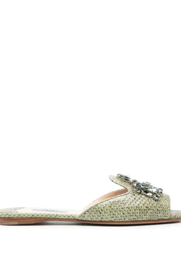 Prada Pre-Owned ormskinnsmönstrade slip-ons med strass - Grön