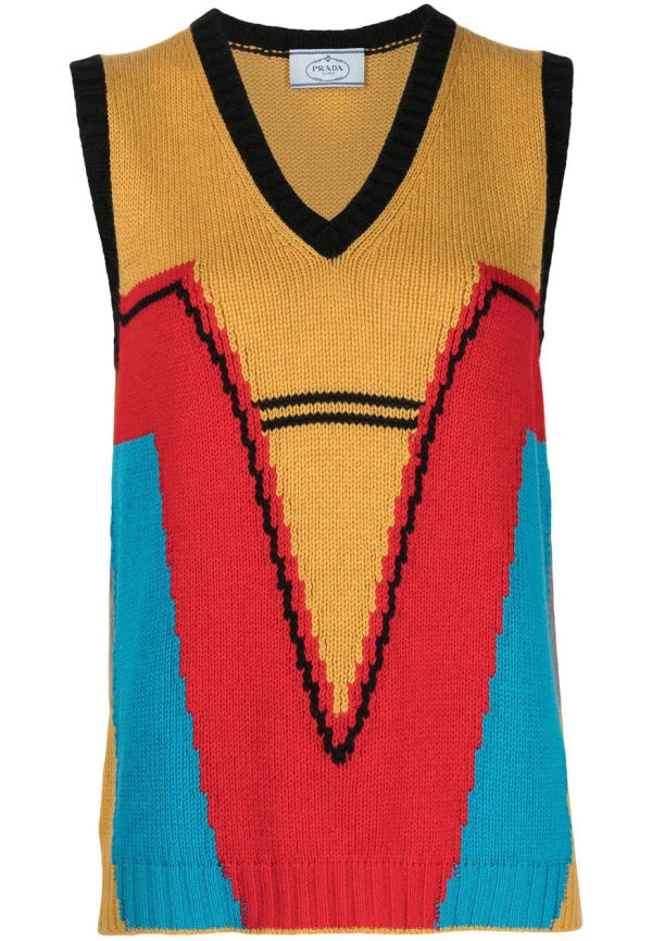 Prada Pre-Owned stickad väst med färgblock - Brun