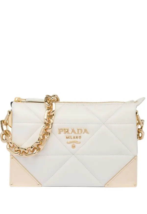 Prada quiltad axelväska i läder - Vit