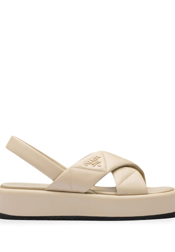 Prada quiltade platåsandaler i nappaskinn - Neutral