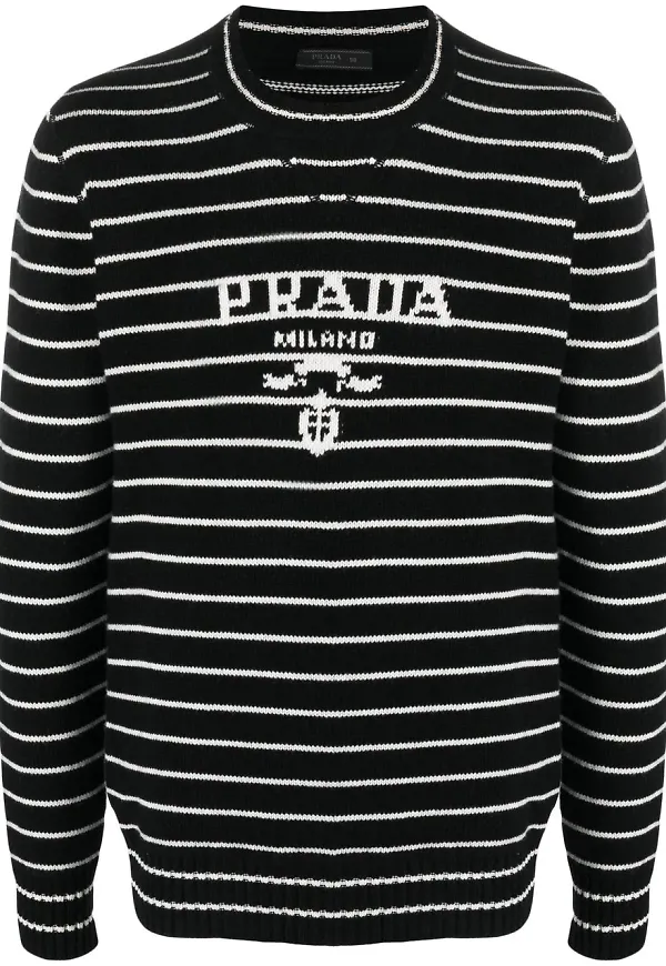 Prada randig intarsiastickad tröja - Svart