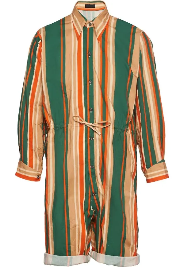 Prada randig playsuit med spetsig krage - Grön