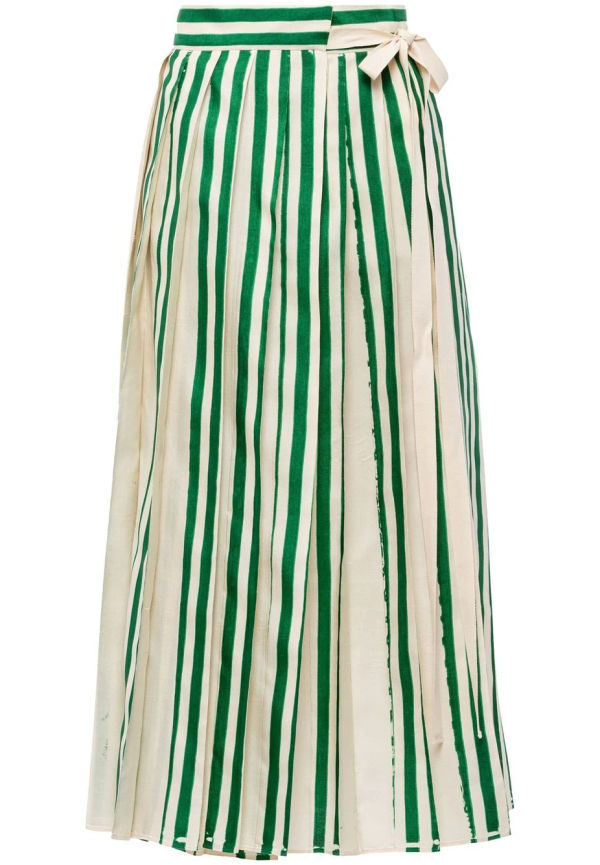 Prada randig utsvängd sidenkjol - F0089 GREEN