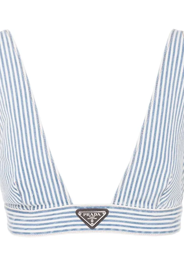Prada randigt croptop i denim - Blå