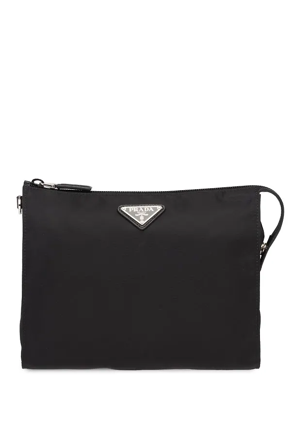 Prada Re-Nylon and Saffiano pouch - Svart