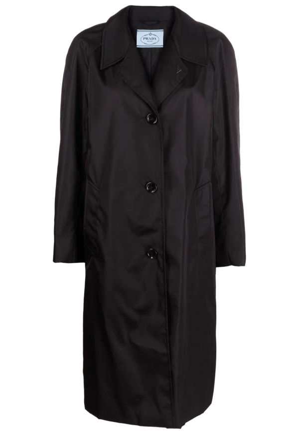 Prada Re-Nylon enkelknäppt regnkappa - Svart
