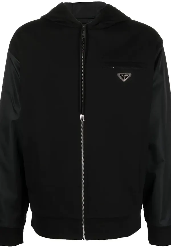 Prada Re-Nylon hoodie med dragkedja - Svart