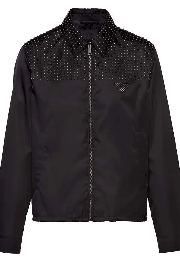 Prada Re-Nylon jacka med nitar och dragkedja - Svart