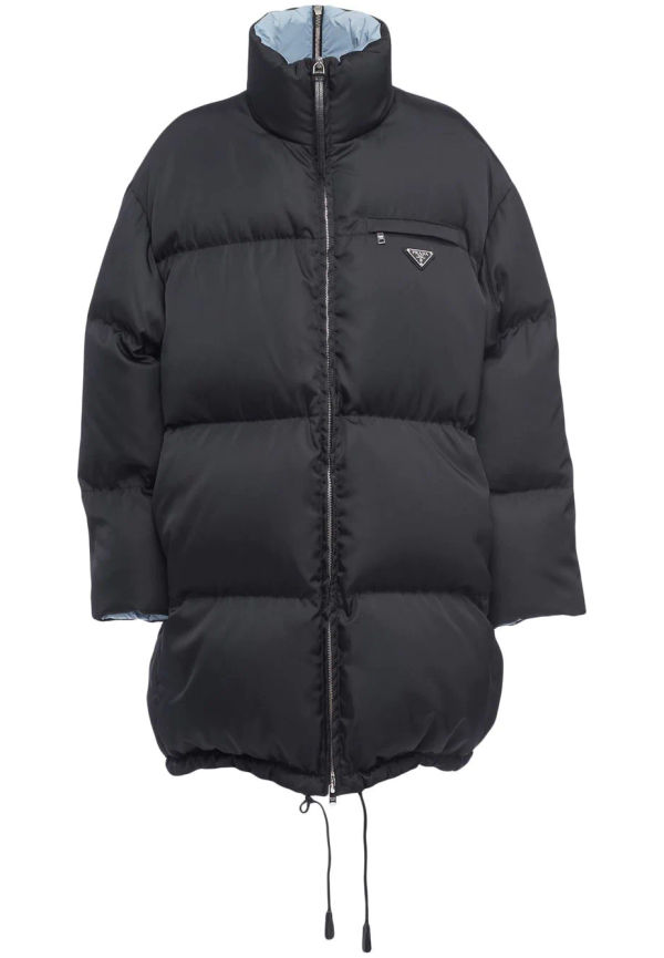 Prada Re-Nylon puffkappa med hög krage - Svart